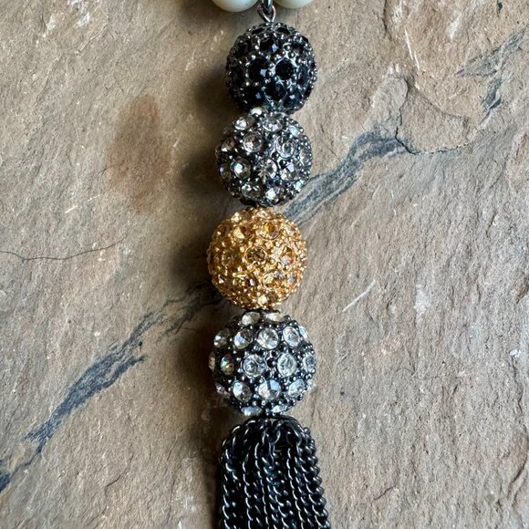 Stella & Dot Beaded Tassel Necklace — Pave Ball Detail - Picture 2 of 5